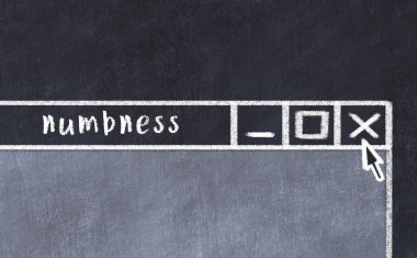 Tarayıcı penceresini sayfa başlığı yazma uyuşukluğuyla kapatmanın tebeşir çizimi  