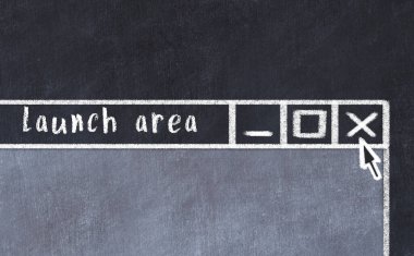 Tarayıcı penceresinin sayfa başlığı başlatma alanı ile kapatılmasının tebeşir çizimi  