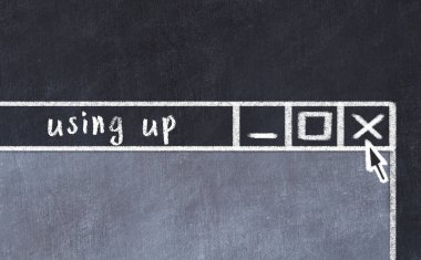 Tarayıcı penceresini sayfa başlığı yazısıyla kapatırken çizilen tebeşir çizimi  