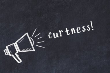 Hoparlör çizimi ve yazıt eğriliği olan siyah karatahta