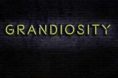 Duvara yazı kazınmış neon tabela. Gece görünümü