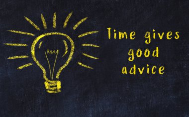 Bilgece bir alıntı ve siyah karatahtaya bir ampul çizimi