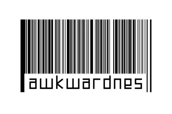 Digitalization concept. Barcode of black horizontal lines with inscription awkwardness below.