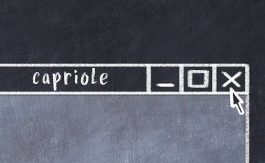 Tarayıcı penceresini sayfa başlığı yazma kapriolüyle kapatmanın tebeşir çizimi  