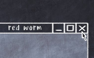 Tarayıcı penceresini sayfa başlığı kırmızı yazıcı solucanıyla kapatmanın tebeşir çizimi  