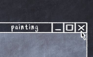 Tarayıcı penceresini sayfa başlığı yazma resmiyle kapatmanın tebeşir çizimi  