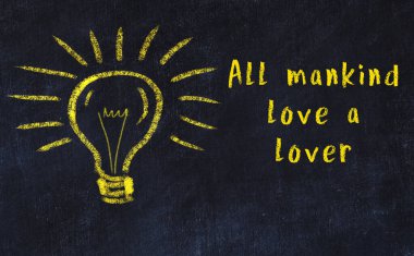 Bilgece bir alıntı ve siyah karatahtaya bir ampul çizimi