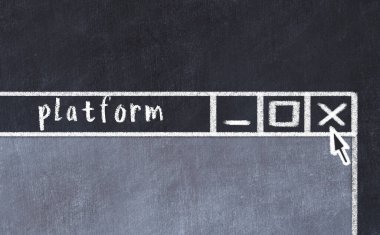 Tarayıcı penceresini başlık platformu ile kapatılıyor. Tebeşir çizimi. Sorunlarla başa çıkma kavramı