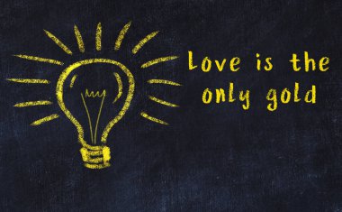 Bilgece bir alıntı ve siyah karatahtaya bir ampul çizimi