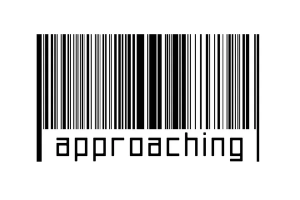 Barcode Λευκό Φόντο Επιγραφή Πλησιάζει Κάτω Έννοια Του Εμπορίου Και — Φωτογραφία Αρχείου