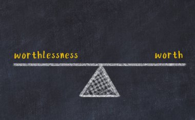 Değersiz sözcüklerle ve kara tahtada değerli olan tebeşir çizimleri. Denge kavramı