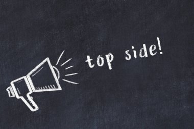 Üzerinde hoparlör ve yazı olan siyah karatahta.