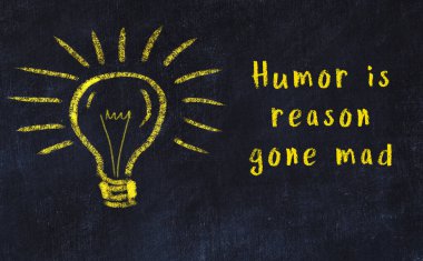 Bilgece bir alıntı ve siyah karatahtaya bir ampul çizimi