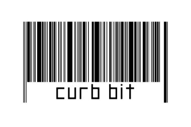 Beyaz arkaplanda barkod ve yazıt kaldırımı biraz aşağıda. Ticaret ve küreselleşme kavramı