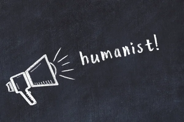 Kritning Högtalare Och Handskriven Humanist Svart Skrivbord — Stockfoto