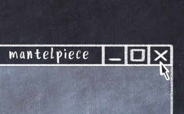 Tarayıcı penceresini sayfa başlığı yazma şömine rafıyla kapatmanın tebeşir çizimi  