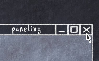 Tarayıcı penceresini başlık paneliyle kapatılıyor. Tebeşir çizimi. Sorunlarla başa çıkma kavramı