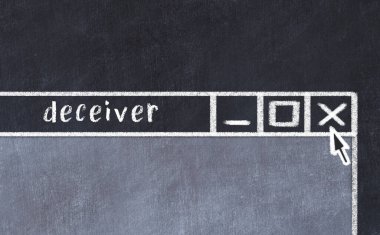 Tarayıcı penceresini başlık aldatıcı ile kapatılıyor. Tebeşir çizimi. Sorunlarla başa çıkma kavramı