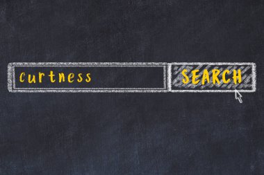 Siyah karatahtaya arama motoru çiziliyor. Nezaket arama kavramı