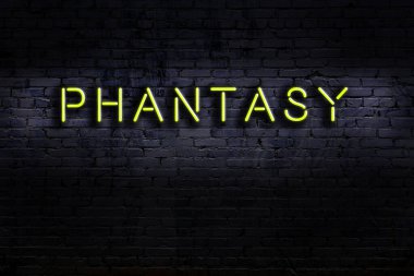 Duvara yazı kazınmış neon tabela. Gece görünümü