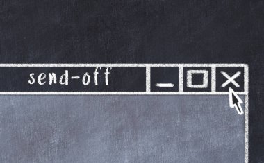 Tarayıcı penceresini başlık gönderimiyle kapatılıyor. Tebeşir çizimi. Sorunlarla başa çıkma kavramı