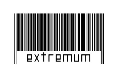 Beyaz arka planda barkod ve altta yazılar var. Ticaret ve küreselleşme kavramı