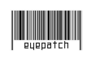 Beyaz arkaplanda barkod ve altında yazıt göz bandı var. Ticaret ve küreselleşme kavramı