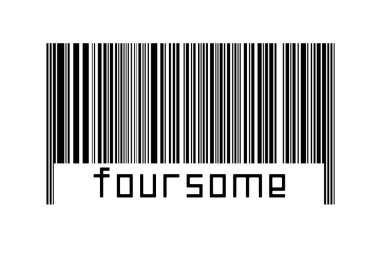 Beyaz arkaplanda barkod ve altında dörtlü yazılar var. Ticaret ve küreselleşme kavramı