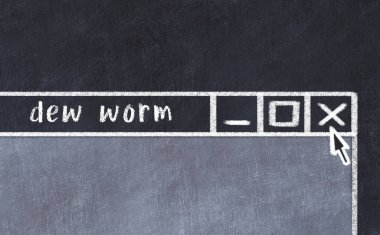 Tarayıcı penceresini sayfa başlığı çiğ solucanı ile kapatmanın tebeşir çizimi  