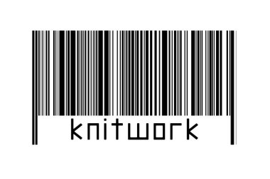 Altında yazı örgüsü olan beyaz arka planda bir barkod. Ticaret ve küreselleşme kavramı