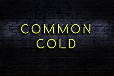 Duvara karşı soğuk algınlığı yazılı neon levhası. Gece görünümü