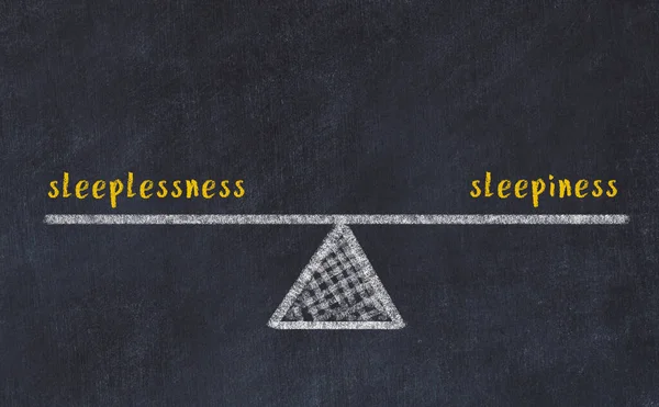 睡眠不足和睡眠不足之间的平衡 黑色黑板上的黑板绘图 — 图库照片