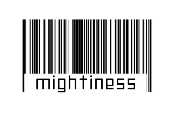 Digitaliseringsconcept Streepjescode Van Zwarte Horizontale Lijnen Met Daaronder Opschrift Mightiness — Stockfoto