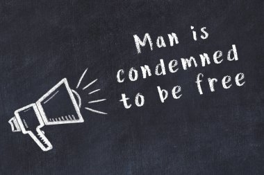 Bilge motivasyonel yazıtlı siyah karatahtaya hoparlör çizimi