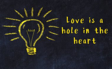 Bilgece bir alıntı ve siyah karatahtaya bir ampul çizimi