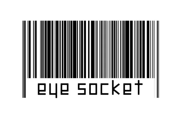 Barcode on white background with inscription eye socket below. Concept of trading and globalization