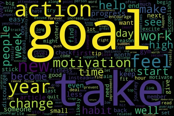 Word cloud of goal concept on black background.