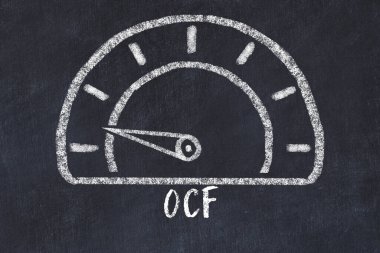 Hız göstergesi çizimi, düşük değer ve iskripsiyon OCF ile. Düşük KPI kavramı .