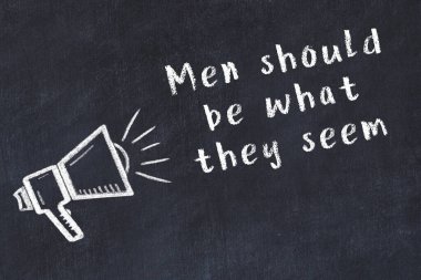 Bilge motivasyonel yazıtlı siyah karatahtaya hoparlör çizimi