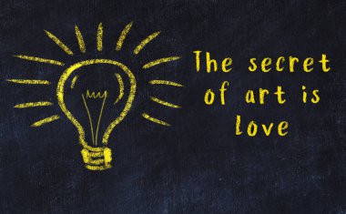 Bilgece bir alıntı ve siyah karatahtaya bir ampul çizimi