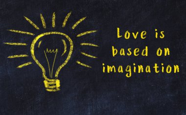 Bilgece bir alıntı ve siyah karatahtaya bir ampul çizimi