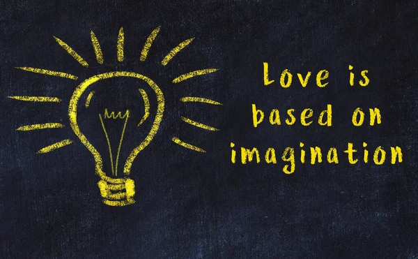 Bilgece bir alıntı ve siyah karatahtaya bir ampul çizimi