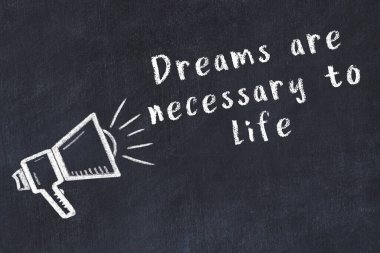 Bilge motivasyonel yazıtlı siyah karatahtaya hoparlör çizimi