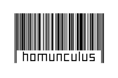 Beyaz arkaplanda barkod ve altında yazıt homunkulusları var. Ticaret ve küreselleşme kavramı