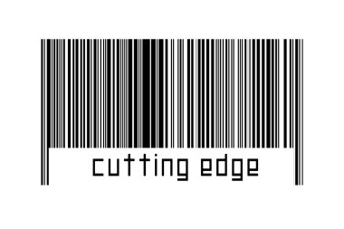 Beyaz arkaplanda barkod ve altında da son teknoloji yazılar var. Ticaret ve küreselleşme kavramı