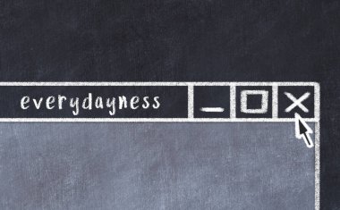 Tarayıcı penceresini her gün sayfa başlığı yazısıyla kapatmanın tebeşir çizimi  