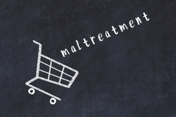 Chalk Drawing Shopping Cart Word Maltreatment Black Chalboard Concept Globalization — Stock Photo, Image