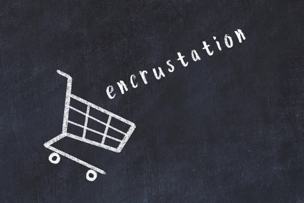 Chalk Drawing Shopping Cart Word Encrustation Black Chalboard Concept Globalization — Stock Photo, Image