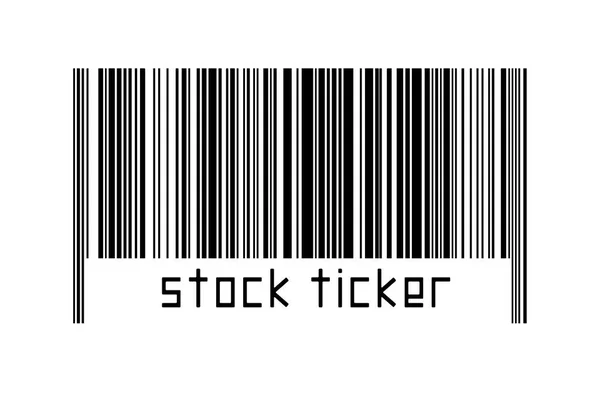 Código Barras Fundo Branco Com Etiqueta Estoque Inscrição Abaixo Conceito — Fotografia de Stock