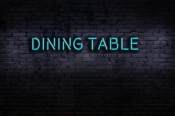 Neon Sign Brick Wall Night Inscription Dining Table — Stock Photo, Image